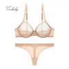 Varsbaby lingerie sem forro de lantejoulas tanga fio roupa íntima respirável sexy renda conjunto de sutiã CDE LJ2012112540