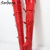 Sorbern red shiny 80 cm 가랑이 허벅지 높은 부츠 (발 뒤꿈치 포함) 여성용 맞춤형 넓은 송아지 빅 사이즈 힐 부츠 사이즈 11 구두