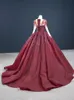 Burgundy Lace Ball Gods Gothic Bröllop Klänningar Långärmad Korsett Back Tungt Beading Non White Colored Bridal Gowns Couture