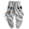 Ribbons Multi Pockets Cargo Harajuku Casual Joggers Track Streetwear Trouser Hip Hop Harem Pants Techwear Men 201128