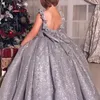 Silber glänzendes Blumenmädchenkleid mit Pailletten, ärmellos, flauschig, kleine Prinzessin, Geburtstagsparty, Festzugkleid, Mädchenkleider für die Heilige Kommunion316W