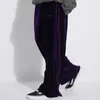 Grön / Lila Velvet Sweatpants Streetwear Velour Wide Benbyxor Kvinnor Hip Hop ColorBlock Track Pants Män Broderi Byxor 201106