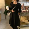 Вязание одно целое платье корейский 2021 весна с длинным рукавом тонкий свитер платье женщины повседневная элегантное офисное вязаное платье женская зима милый y0118
