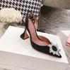 Designer High Heel Sandals spetsiga tår Slides tofflor Solros Crystal Buckle Embelled Studded Sandal Summer Fashion Leather Sole