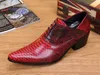 Red Snake Skin Men Party Club kleding schoenen echt leer hoge hak oxford schoenen mannen vat formele derby schoenen