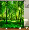 Dekoracja łazienkowa Wodoodporna poliestrowa zasłona prysznicowa drukowanie 3D Green Bamboo Drukowanie Home Decoration Curtain z haczykiem LJ201130
