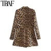 TRAF Women Vintage Fashion Double Breasted Leopard Blazer Coat Long Sleeve Animal Pattern Female Outerwear Chic Tops 201023