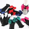 Kvinnor Black Fishnet Socks med Bowknot Fancy Dress Elastic Hollow Out Sexig Mesh Net Ankel Socks Hosiery