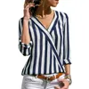 Women Striped Blouse V-neck Long Sleeve Blouses Shirts Casual Tops Work Wear Chiffon Shirt Plus Size Blusas Mujer De Moda 2020 H1230