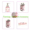 Badtillbehör Set 4st Ceramic Badrum Flower Rose Bird Flamingo Accessories Toalettborste Tandbrush Cup Soap Dish Dispenser1