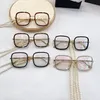 2020 NEW White Olivet Chain Glasses Sunglasses UV400 53-18-140 Women Metal+Apron Square Big Sunglasses for Prescription fullset case