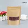 18*26cm Big Brown Paper Packing Zip Lock Bags with Clear Window on Front Kraft Zipper Packaging Nuts and Grain Storage Standing Pouches
