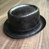 100% Leder Schweinefleisch Pie Fedora Männer Boater Wohnung für Gentleman Vati Porkpie Gambler Top Hut Big 4ssize T200508