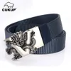 CUKUP, diseño único, hebillas con patrón en V, cinturones de lona de nailon de buena calidad de Metal para hombres, accesorios para hombres de 3,5 cm de ancho CBCK266