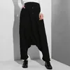 [EAM] New Spring Autumn High Elastic Waist Black Button Split Joint Thin Loose Cross-pants Women Trousers Fashion Tide YG25 201118