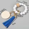 7 estilos Bracelete frisado de madeira Keyring Festa Beads Keychain Bolsa Pingente Monogrammed Grave Artesanato De Chip Arborizado