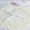 Nappe ronde en ivoire romantique pour la fête de mariage en dentelle florale brodée Edge Table Covers Soild Decor Jacquard Satin Cloth T200707