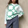 Maglione da donna con stampa a rombi Pullover oversize Manica lunga Maglioni da donna di media lunghezza 2022 Maglieria da donna alla moda Abbigliamento femminile
