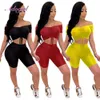 Kvinnor Sätter Summer Tracksuits Casual Short Sleeve Slash Neck Knitted Crop Tops Shorts Suit Sportwear Two Piece Set Outfit Fitness T200821