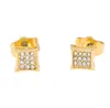 3 rad Micro Pave Bling Square Stud örhängen för män Kvinnor Guldpläterade isade ut kubiska zirkoniume CZ Stone Screw Back Earrings Gift NE311K