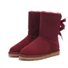 Klassieke Aus 3280 Vrouwen Snowboots 2 Bow Houd Warm Boot Cowskin Sheepskin Pluche Bont Laarzen Dustbag Card Leuke Kerstcadeau Topkwaliteit U3280