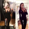 Waatfaak czarny seksowny bodycon kombinezon Romper Bodysuit z długim rękawem Kobiety zamek błyskawiczny v szyja elegancka pełna długość poliester LJ20086816990