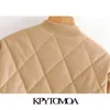 KPytomoa Women Fashion Faux Leather Loose Padded Jackla Coat Vintage Long Sleeve Pockets Female Outerwear Chic Tops Y201001