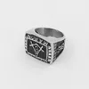Antique Retro Silver Stainless Steel Men's Freemason Ring Master Signet Champion Championship Style Mason Compass Square Masonic Ring Jewelry
