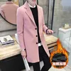 Men's Trench Coats Men Classic Fashion Wool Thick Nice Solid Color Black Red 4XL Medium-Long Slim Fit Overcoat Male Outerwear
