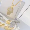 Micro pavé 5A CZ glacé Bling femmes bijoux chanceux turc main de Fatima Hamsa main pendentif collier 258Z