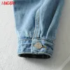 Tangada moda donna blu denim jeans giacche 2020 streetwear tasca tasche casual cappotto donna top stile corto LJ200825