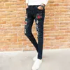 Moda streetwear apretado estiramiento Skinny jeans hombre agujero parche personalidad pies pantalones jóvenes pantalones desgastados 201111