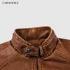 CARANFIER Marque Tactique PU Veste En Cuir Hommes Euro Taille S-XXL Col Montant Moto Veste En Cuir Mâle Manteaux Drop Shipping 201120