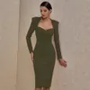 Ocsstrade Wrunday New Fashion Crepe Sweetheart с длинным рукавом Bodycon платье осень зима зеленый MIDI Bodycon платье клуб 201204