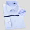 High Quality Non-ironing Men Dress Long Sleeve Shirt Solid Male Plus Size Regular Fit Stripe Business White Blue 220309