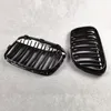 Pair F48 Double Slat Line Car Mesh Grille For B MW X1 F49 2016-2019 Glossy Black Front Kidney Grill Grilles