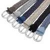 Ceinture en cuir suédé pour hommes avec sangle tressée en corde de cire Boucle en argent antique sans trous Ceintures de travail manuel en coton tissé Beige T200113