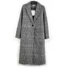 Moda mulheres casaco de lã xadrez clássico feminino solto longo solteiro casacos de inverno outono jaquetas de inverno trincheira outerwear wj54 201218