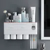 Toothbrush Holder Bathroom Accessories Set Wall Mount Storage Rack Toiletries Storage Toothpaste Dispenser With Cup LJ200904