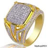 Pozłacane pierścienie do Męskie Ring Hiphop Bling Iced Out Cubic Cyrkon Biżuteria Ring