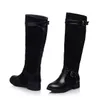 Hot Sale-Plus size 34-43 Women Boots Spring Autumn Long Knee Boots Sapatos Femininos Square High Heels Black Brown Shoes 913245