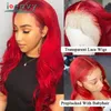 Lace Paryk Body Wave Red Burgundy Front Human Hair Frontal för kvinnor Pre Plucked Peruvian Remy