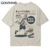 2022ヒップホップTシャツストリートウェア原宿ヴィンテージ日本漢字ポスターグラフィックプリントティーメンズ夏綿短袖TシャツY220225