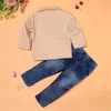 Lente herfst jongens 3 stks pak gentleman pak t-shirt jassen jeans baby jongens kleding voor kinderen ontwerper kinderen kleding set