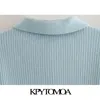 kpytomoa女性ファッションジップアップクロップドニットカーディガンセータービンテージラペルカラー長袖メスアウターシックトップ210204