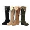 Hot Sale2020 Nieuwe Collectie Over The Knee Boots Vrouwen Flock Ronde Teen Winter Boots Comfortabele Wiggen Schoenen Dames Sneeuwlaarzen