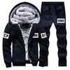 Fleece Men Set Fashion Brand Tuta foderata felpa spessa + pantaloni Tuta sportiva maschile Inverno caldo Capispalla con cappuccio 220212