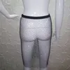 Strass Sexy Brillant Sequin Résille Mini Jupe Festival Plage Élastique Voir À Travers Diamant Mesh Haute Jupe Élastique pour les Femmes T200712