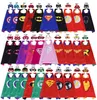 70*70cm Dubbelsidig satin Cartoon Cosplay Kostymer grossist 30 figurer Superhjälte Capes Masker Set Barn Halloween Julfest Scen Performance pojke flicka