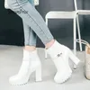 Hot Sale-Women Chunky High Heel Ankle Boots Fashion Platform Side Zipper Fall Winter Short Boots Shoes 2019 White Black Apricot Dropship